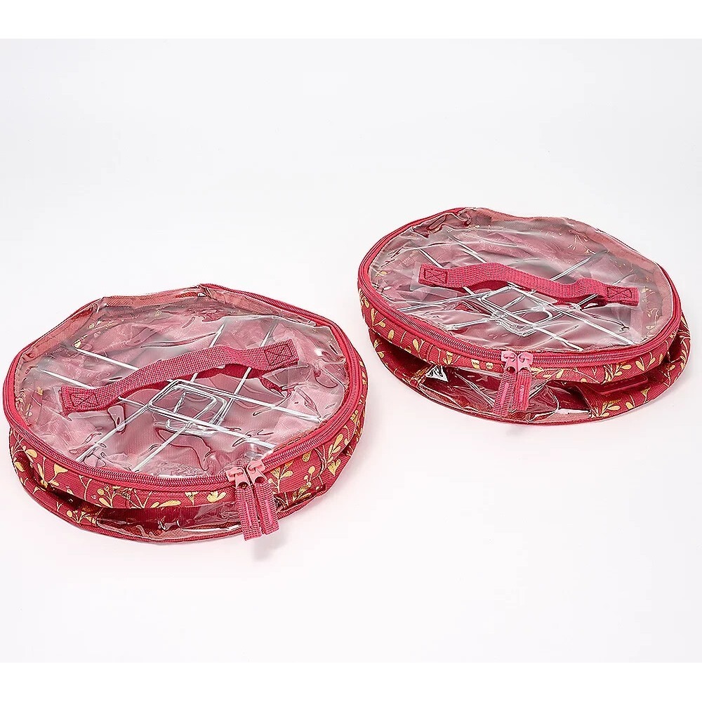 Periea Set of 2 Small Rounds Storage Container with Carrying Handles Red Berry